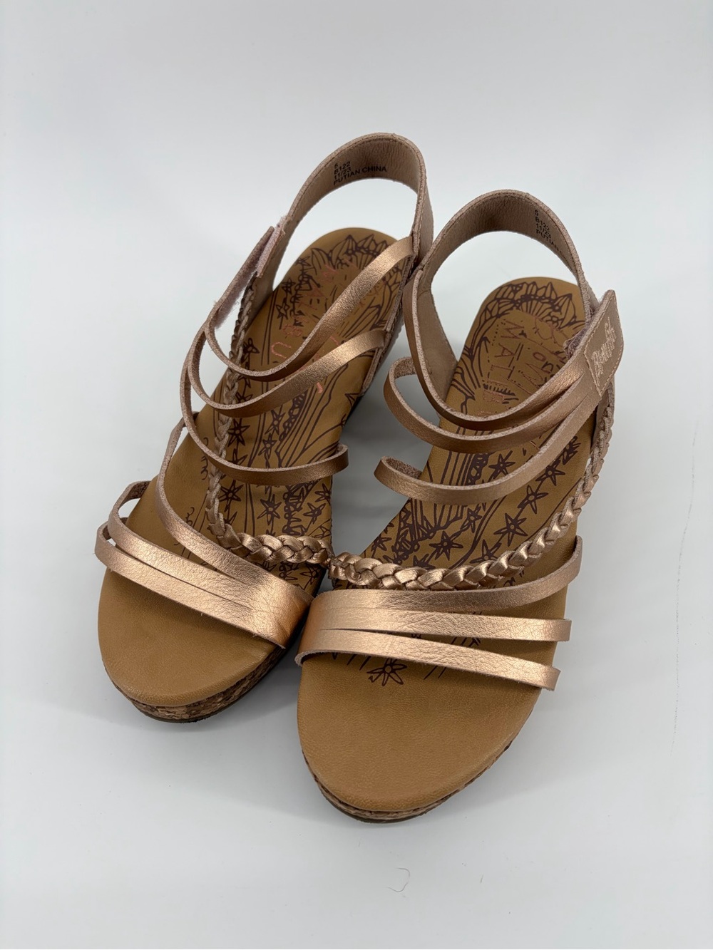 Girls Metallic Rose‎ Gold Braided Strap Wedge Sandals